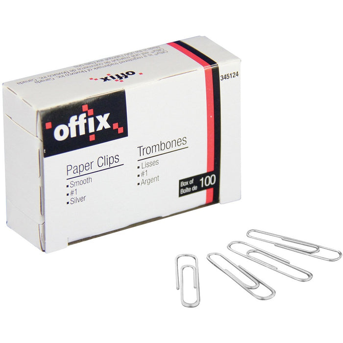 Offix Paper Clip - for Paper - Size #1 Smooth - 100 / Box - Nickel