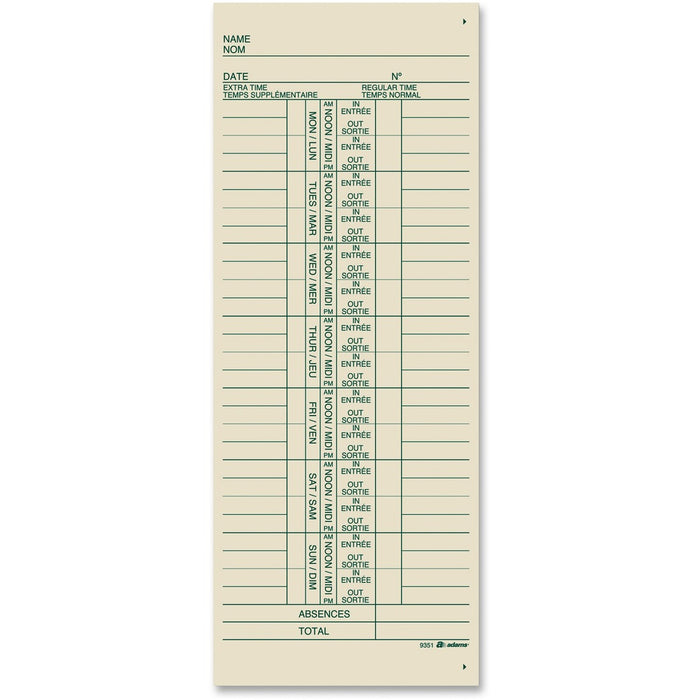 TOPS Manila Bilingual Weekly Time Cards (100/pack)