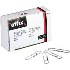 Offix Paper Clip - for Paper - #1 Non-skid - 100 / Box - Nickel