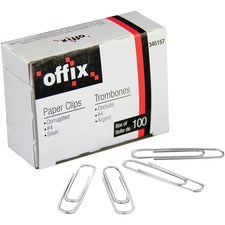 Offix Paper Clip - Jumbo - for Paper - 100 / Box - Nickel