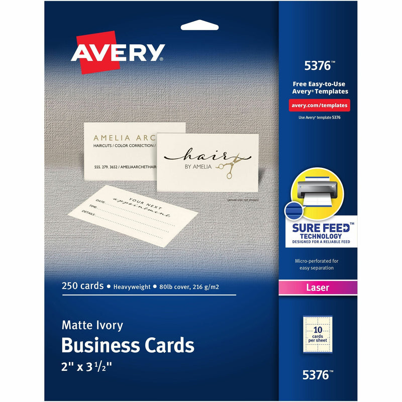 Avery® Laser Business Card - A8 - 2" x 3 1/2" - 250 / Pack - Ivory