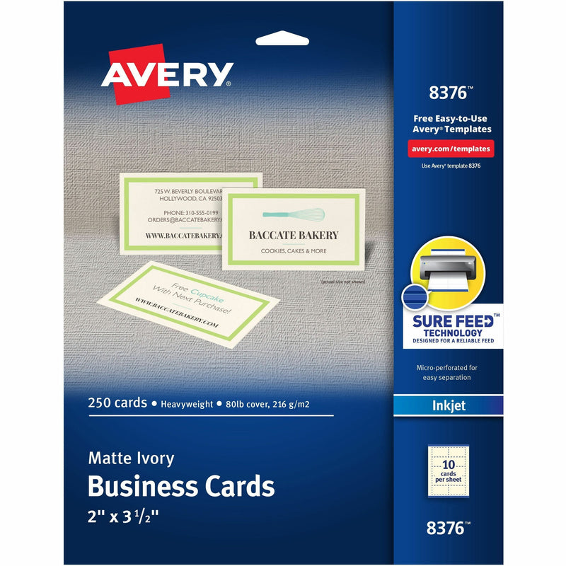 Avery® Inkjet Business Card - A8 - 3 1/2" x 2" - 80 lb Basis Weight - Matte - 250 / Pack - Ivory