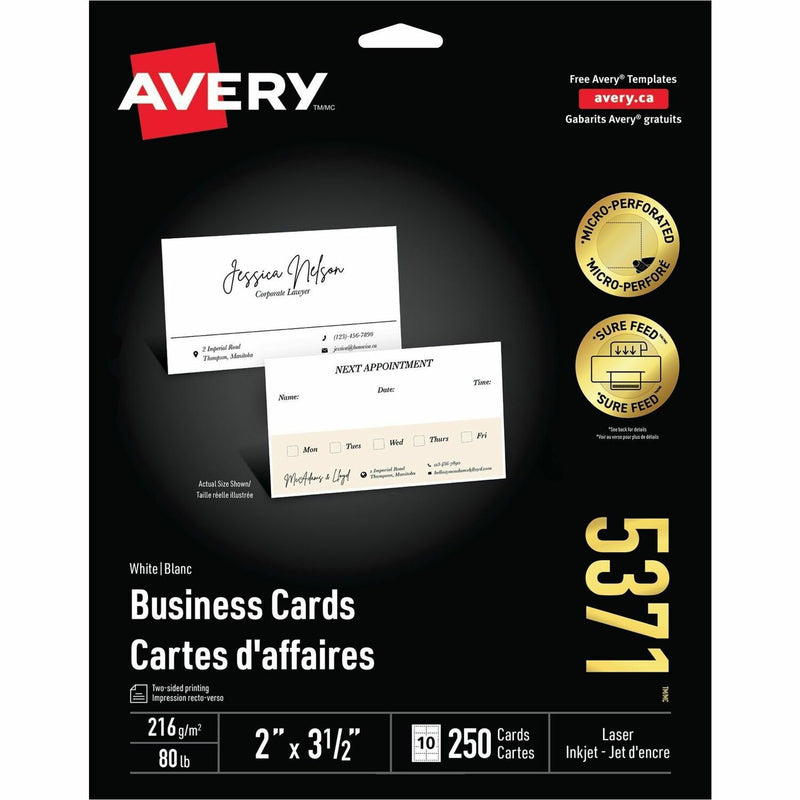 Avery® Laser Business Card - A8 - 2" x 3 1/2" - 250 / Pack - White