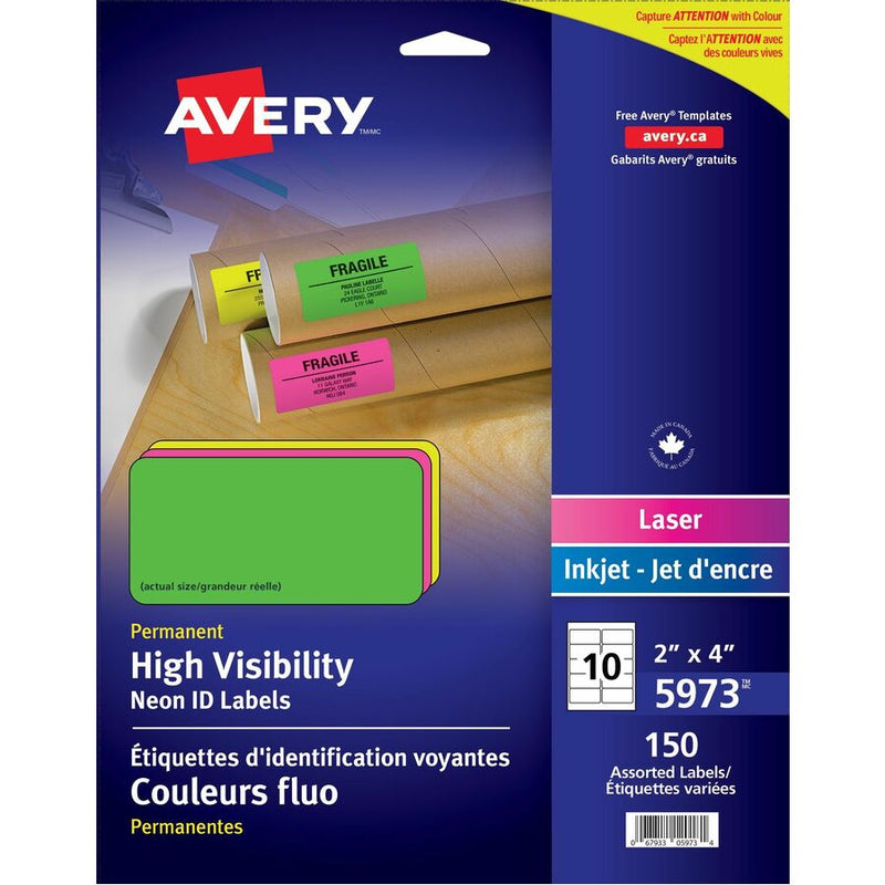5973 HIGH VISIBILITY 4" X 2" ASSORTED NEON COLOURS PERMANE