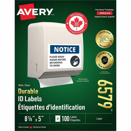 Avery&reg; Permanent Durable ID Labels, TrueBlock(R), 5" x 8-1/8" , Matte White, 100 Labels (6579) (AVE06579) - The Supply Room