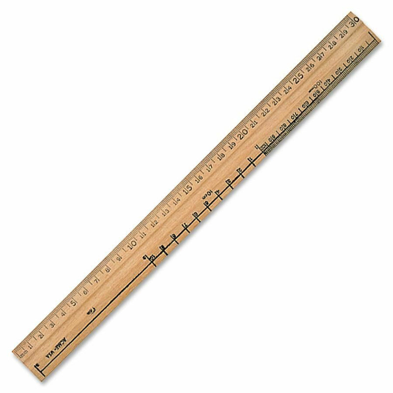 Acme United Metal Edge Double Bevel School Ruler 12" Length - Wood - 1 Each