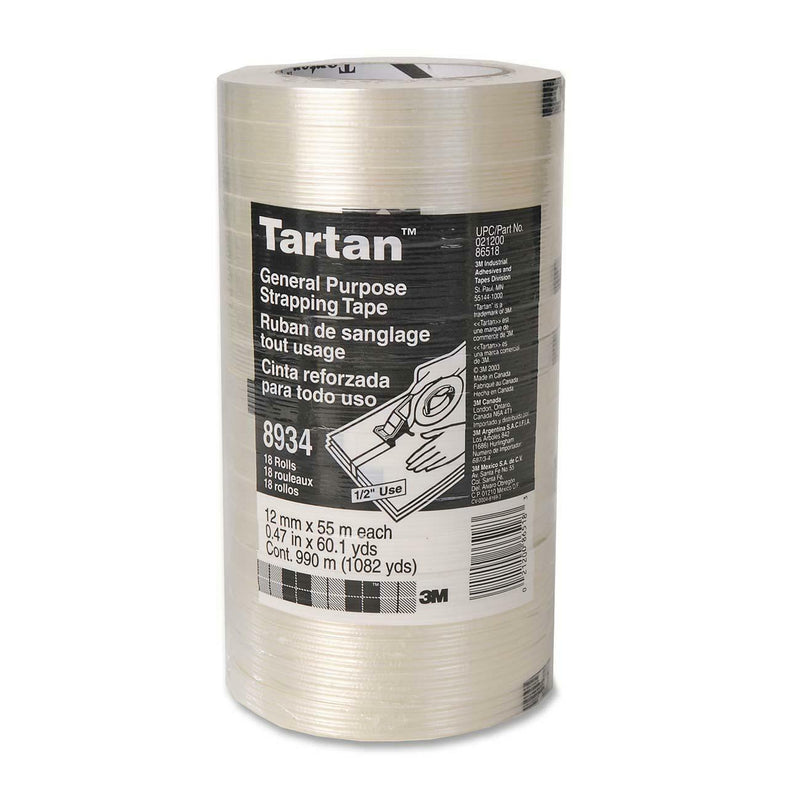 3M Scotch Tartan Filament Tape - 60.1 yd (55 m) Length x 0.47" (12 mm) Width - 3" Core
