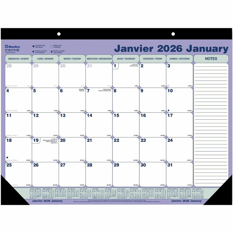 [Bilingual] Blueline Perforated Monthly Desk Pad 2026 Calendar 21-1/4" x 16" (Standard Size)