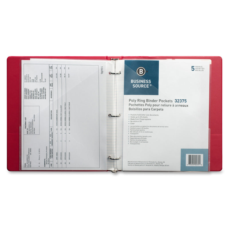 Business Source Poly Binder Pockets 5/pack