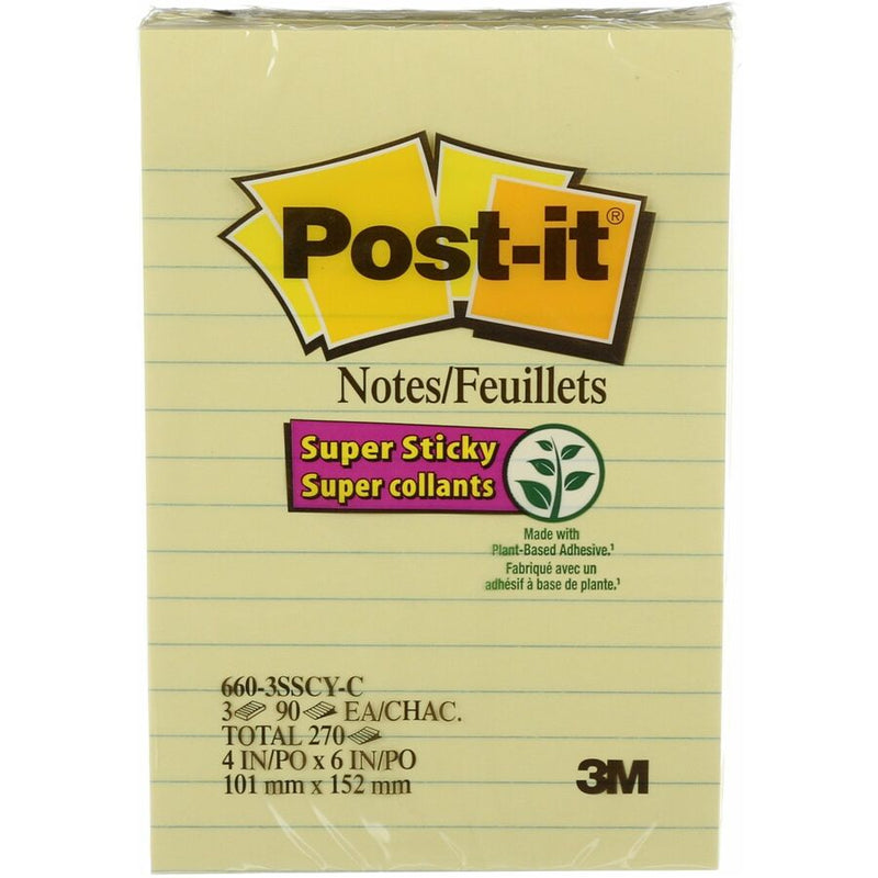 Post-it&reg; Super Sticky Ruled Adhesive Notes