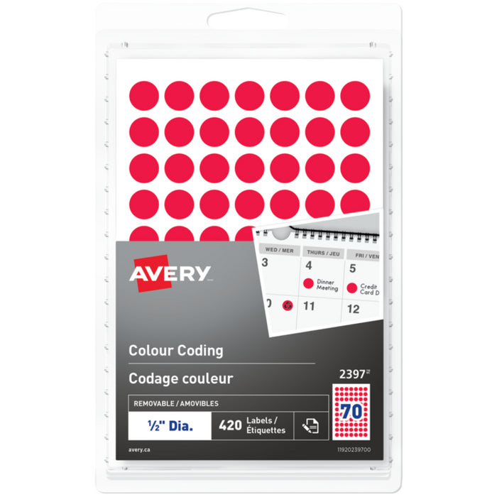 Avery® Removable Colour Coding Labels Handwrite, ½"