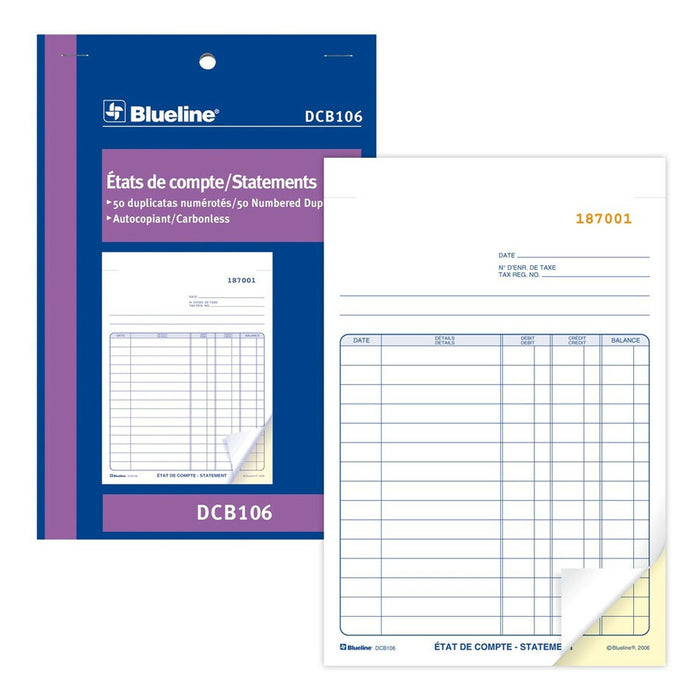 Blueline Statements Book - 50 Sheet(s) - 2 PartCarbonless Copy - 7.99" x 5.39" Form Size