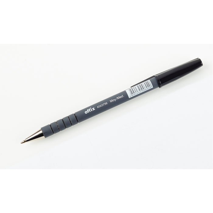 Offix Ballpoint Pen - Medium Pen Point - Black - Rubberized Barrel - 1 Piece