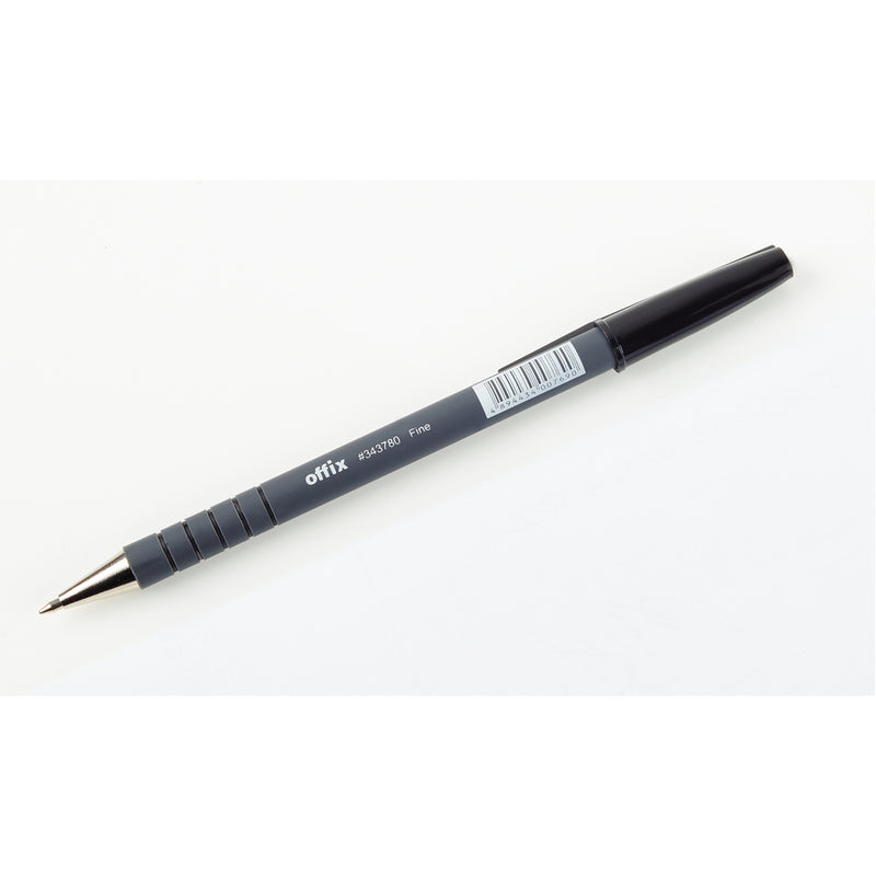Offix Ballpoint Pen - Fine Pen Point - Black - Rubberized Barrel