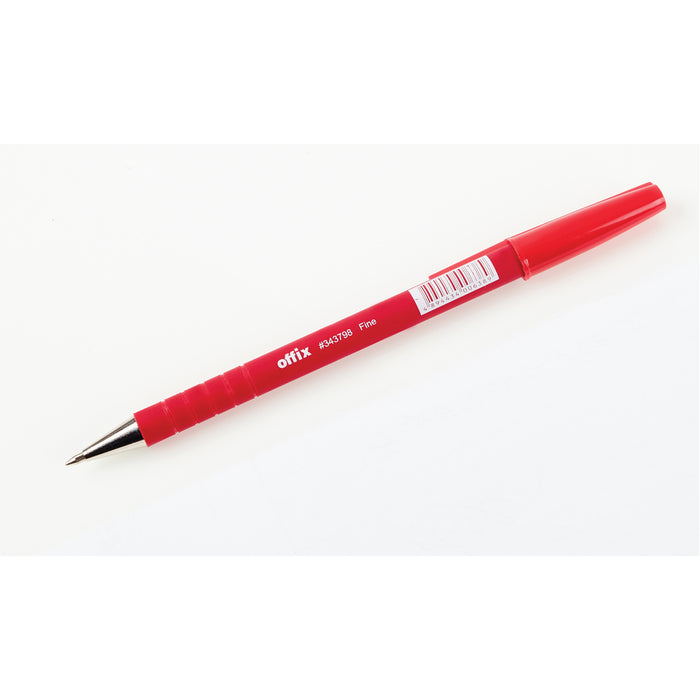 Offix Ballpoint Pen - Fine Pen Point - Red - Rubberized Barrel