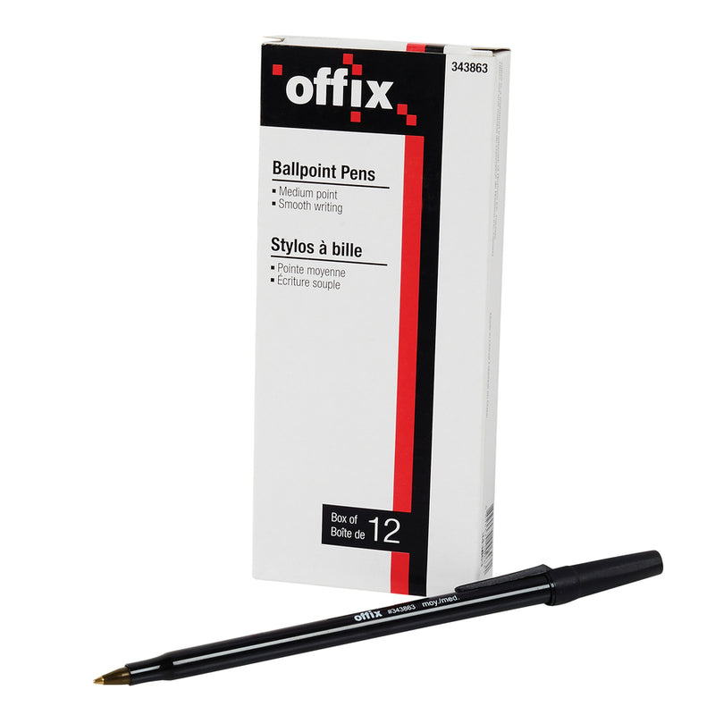 Offix Ballpoint Pen - Medium Pen Point - Black - 12 / Box