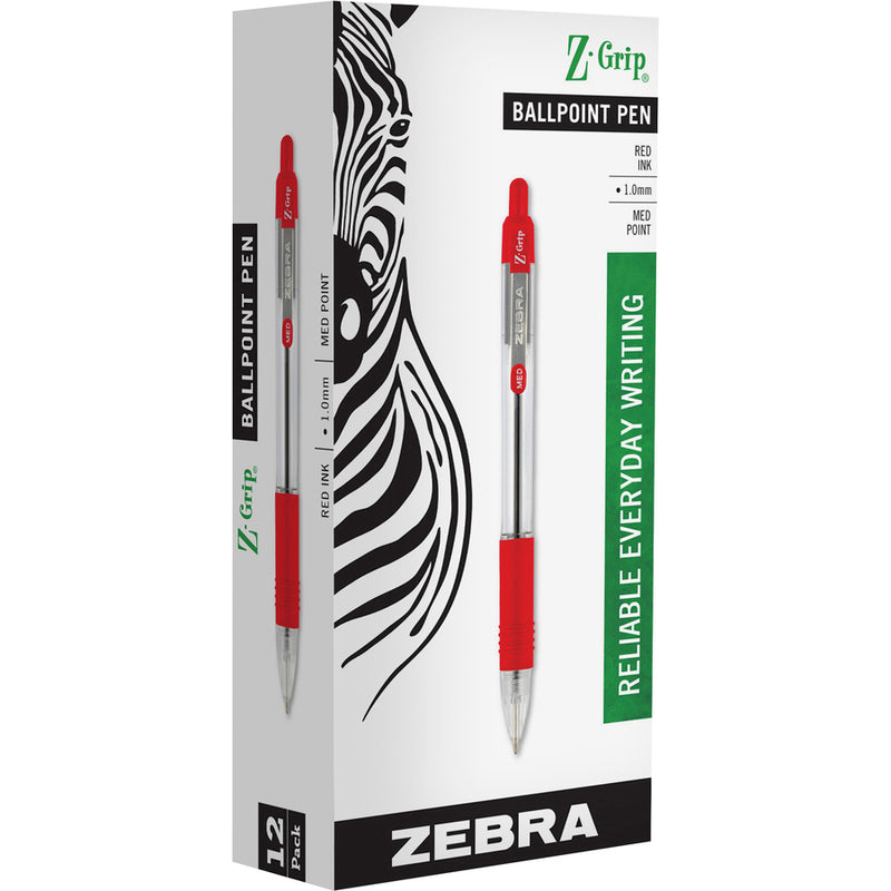 Zebra Pen Z-Grip Retractable Ballpoint Pens - 1 mm Point Size - Red - 12/dz