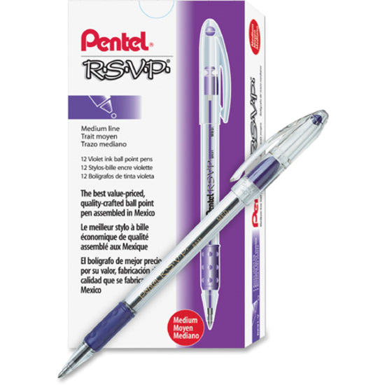 Pentel R.S.V.P. Ballpoint Stick Pens - Medium Pen Point - 1 mm - Violet - 12 / Dozen - The Supply Room