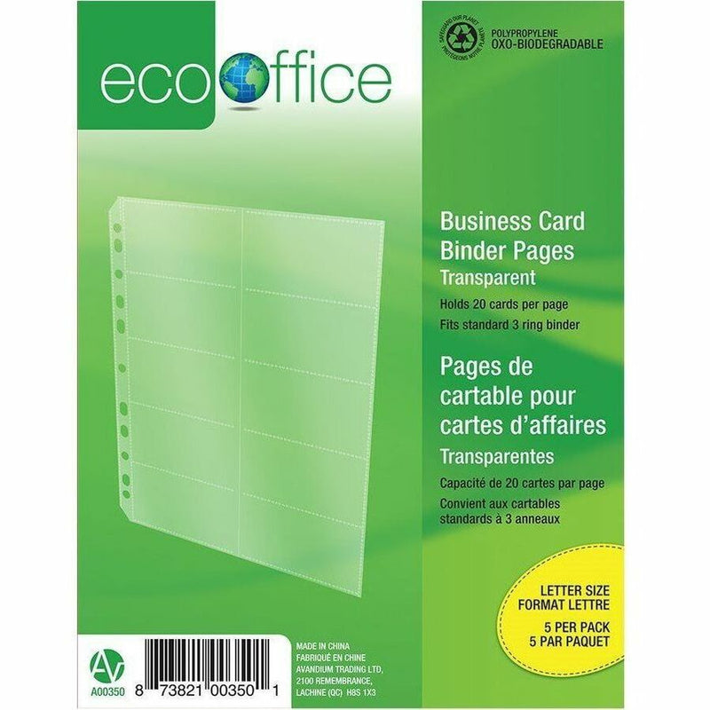 EcoOffice Business Card Binder Pages, 5/Pack