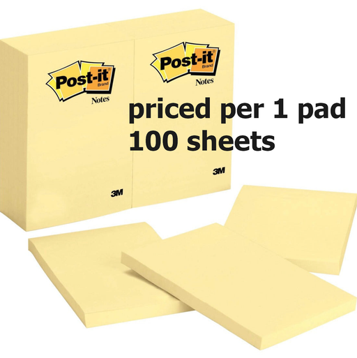 Post-it&reg; Notes Original Notepads 4" x 6" Canary - 1 pad / 100 sheets - The Supply Room