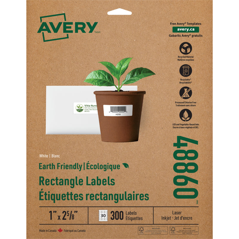 Avery EcoFriendly Laser/Inkjet Address Labels, White, 1" x 2-5/8", 300 Pack (48860)
