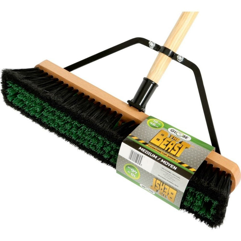 Globe 18" Wood Block Contractor Beast Push Broom, Medium Head, Industrial Grade