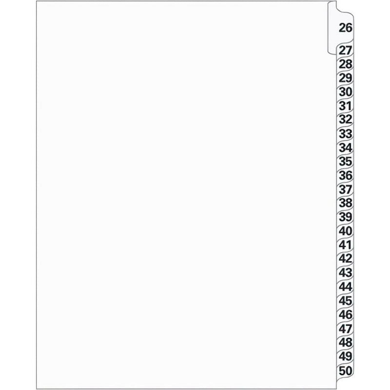 Supreme Litigation Tabs 25th Cut Numeric Set 11" White #26-50