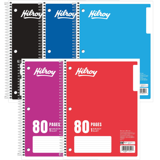 Hilroy Executive Coil One Subject Notebook - 80 Sheets - Wire Bound - 8" x 10 1/2" - Assorted Paper - The Supply Room