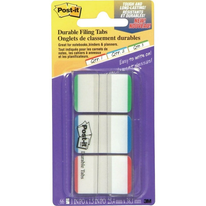 Post-it Durable Index Tabs, Green, Blue & Red, 66 Pack