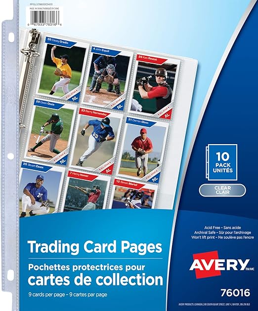Avery Trading Card Sleeves Pages Holders for Pokémon, Magic The Gathering, MLB Baseball, NFL Football, Card Sleeves, Acid Free, 10 Sheets, 9 Cards per Sheet (76016)