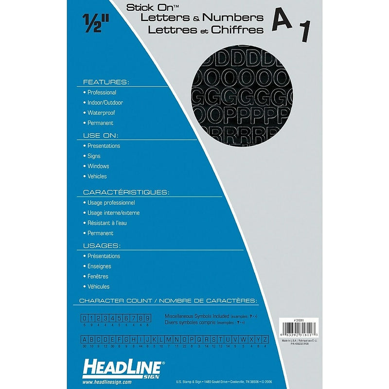 HeadLine 1/2" Helvetica Letters & Numbers - Black