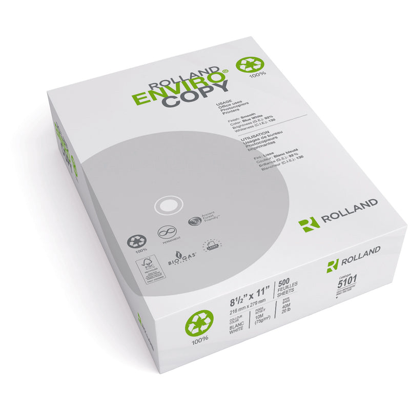 Rolland Enviro Recycled Copy Paper - 8.5" x 11" - 92 Bright - 20 lbs - 500 Sheets