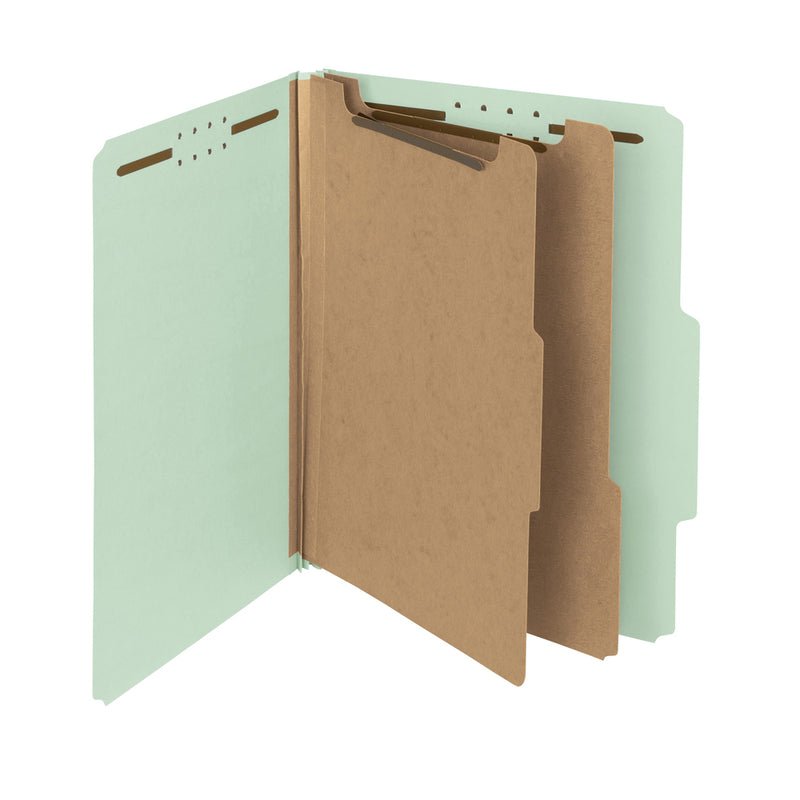 Smead 100% Recycled Pressboard Classification Folders - 25 pts. - 2 Dividers, 2" Expansion -Letter - Grey/Green - 10 Pack
