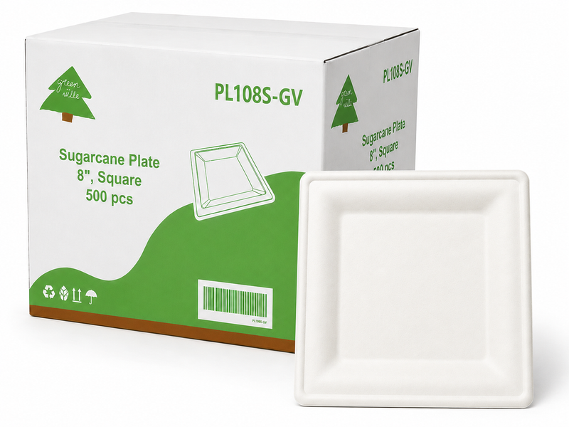 8" Square Sugarcane Plate - 500/box