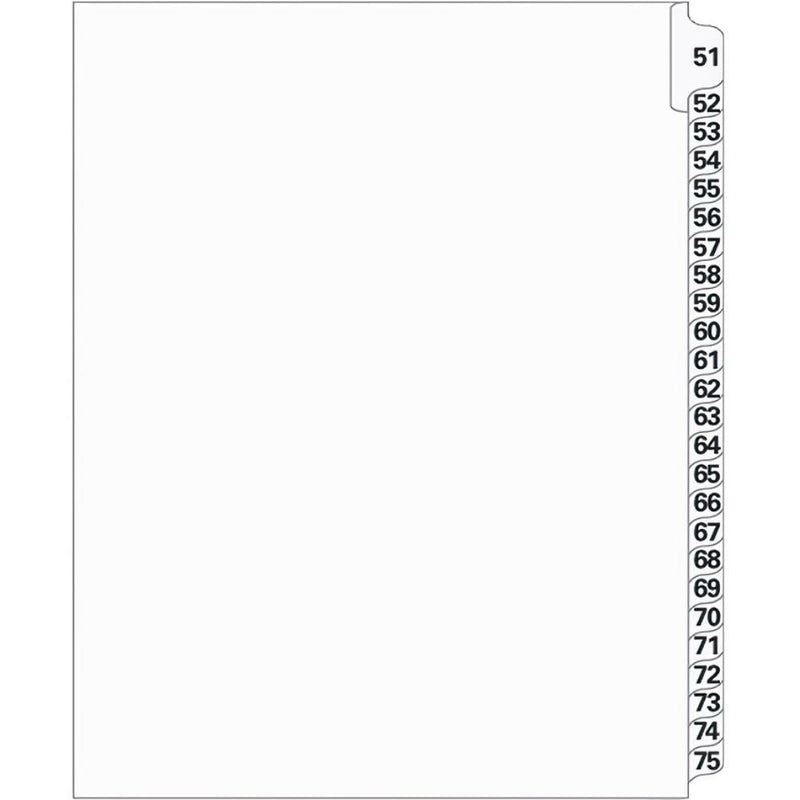 Supreme Litigation Tabs 25th Cut Numeric Set 11" White #51-75