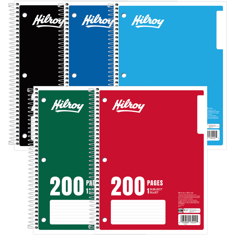 Hilroy Executive Coil One Subject Notebook - 200 Sheets - Wire Bound - 8" x 10 1/2" - Assorted Paper - Subject - 1Each - The Supply Room