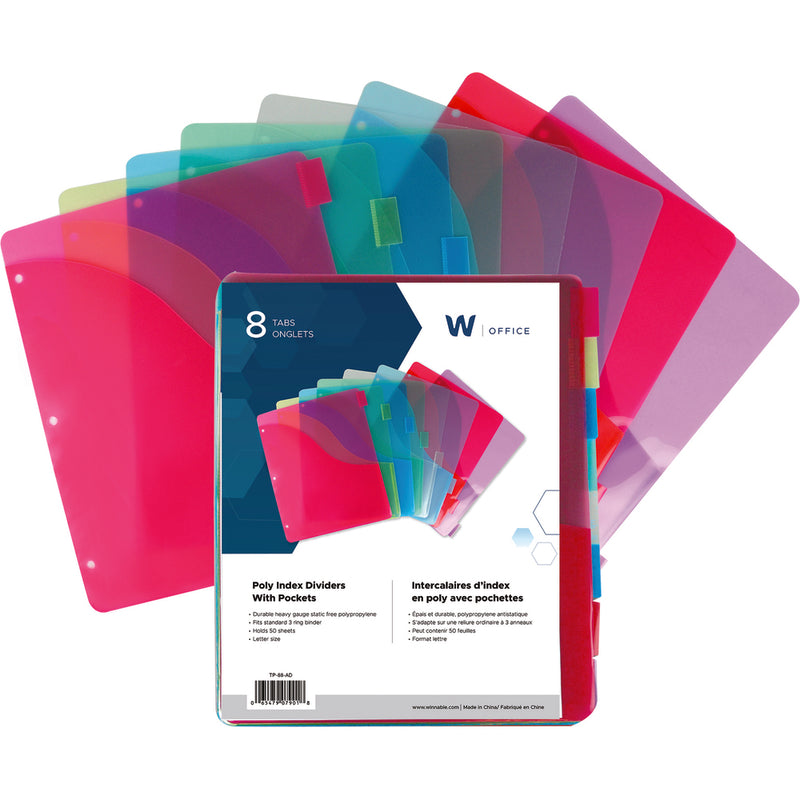 Winnable Poly Index Dividers with Pockets - 8 Pack