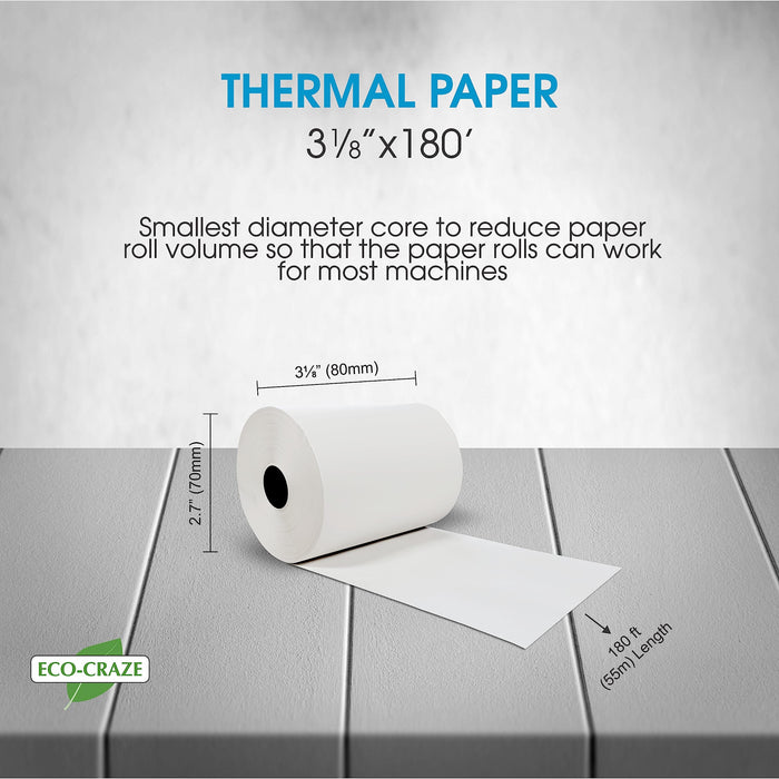3 1/8" x 180' Paper Rolls - Thermal - For Order Printer, 50roll/box