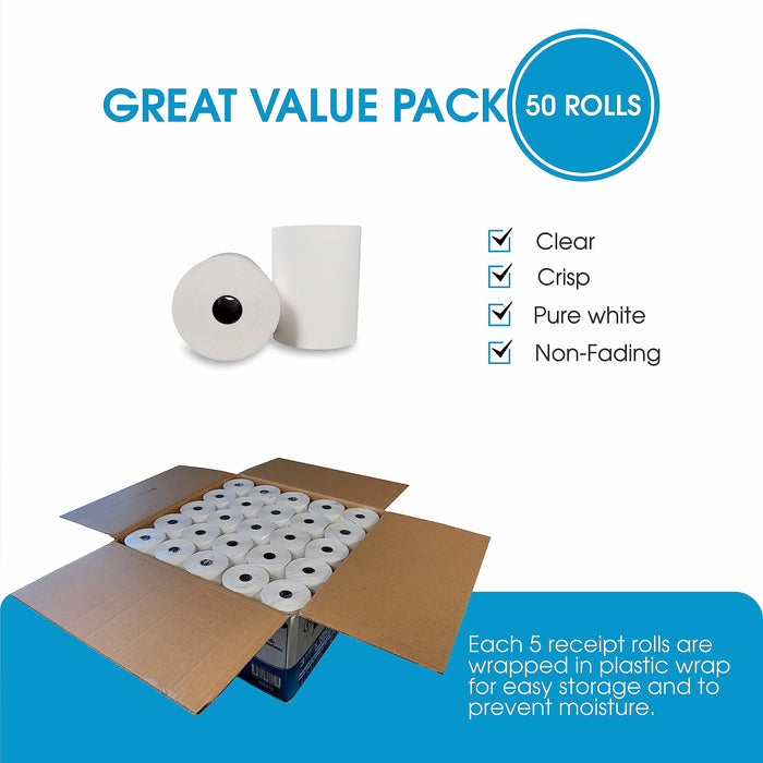 3 1/8" x 180' Paper Rolls - Thermal - For Order Printer, 50roll/box