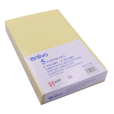APP Ruled Canary Writing Pads, 64 Sheets, 5"x8", 5 Pack