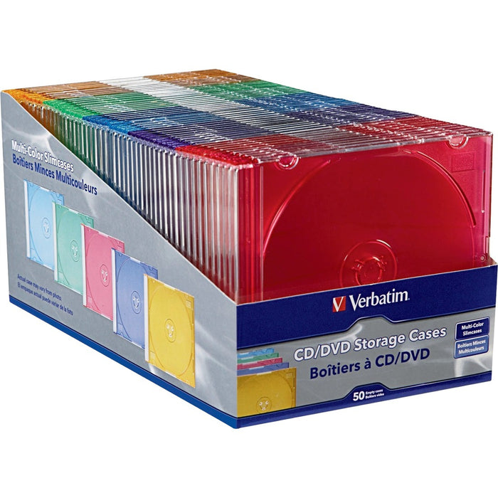 Verbatim CD/DVD Color Slim Jewel Cases, Assorted - 50pk - The Supply Room