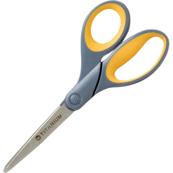 Westcott High Performance Titanium Bonded Scissors - 3" (76.20 mm) Cutting Length - 7" (177.80 mm) Overall Length - Straight-left/right - Titanium - Straight Tip - Gray/Yellow - 1 / Each