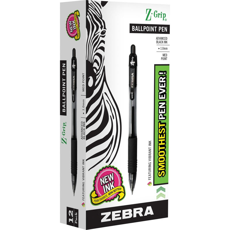 Zebra Pen Z-Grip Retractable Ballpoint Pens - 1 mm Point Size - Black - 12/dz