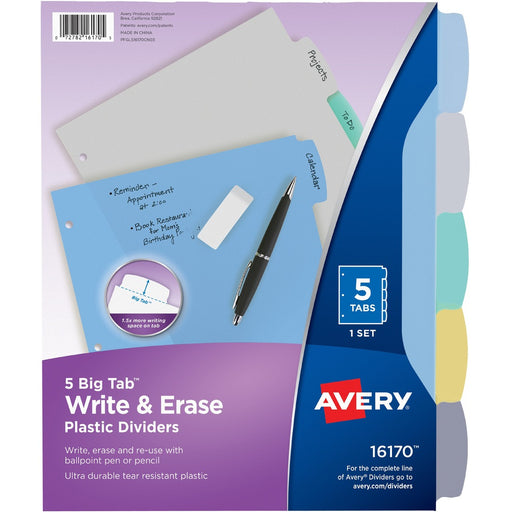 Avery&reg; Big Tab Write & Erase Durable Dividers, 5 Multicolor Tabs - The Supply Room