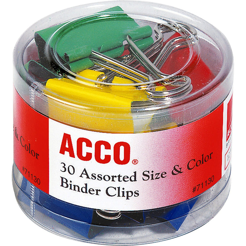 Acco Assorted Size Binder Clips - Reusable, Rust Resistant, Scratch Resistant - 30 / Pack - Assorted - Plastic, Tempered Steel