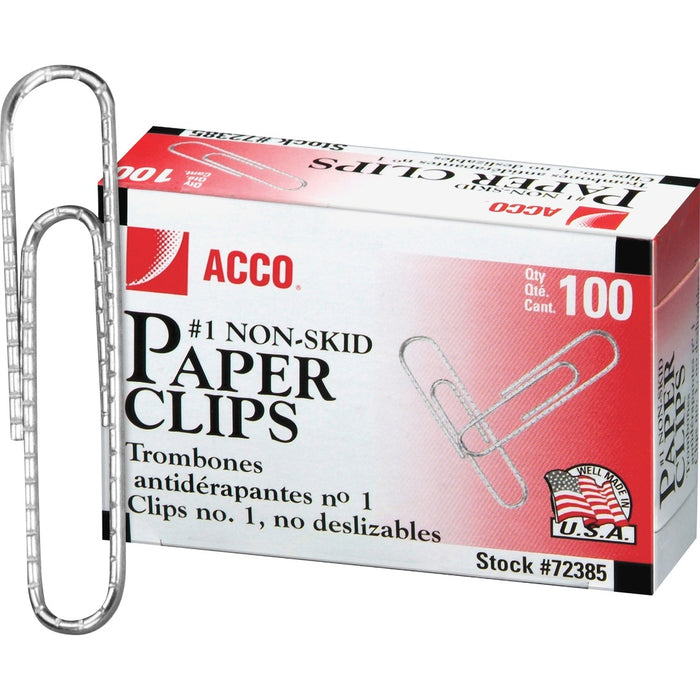 Acco Non-Skid Paper Clips - No. 1 - 10 Sheet Capacity - 100/pack