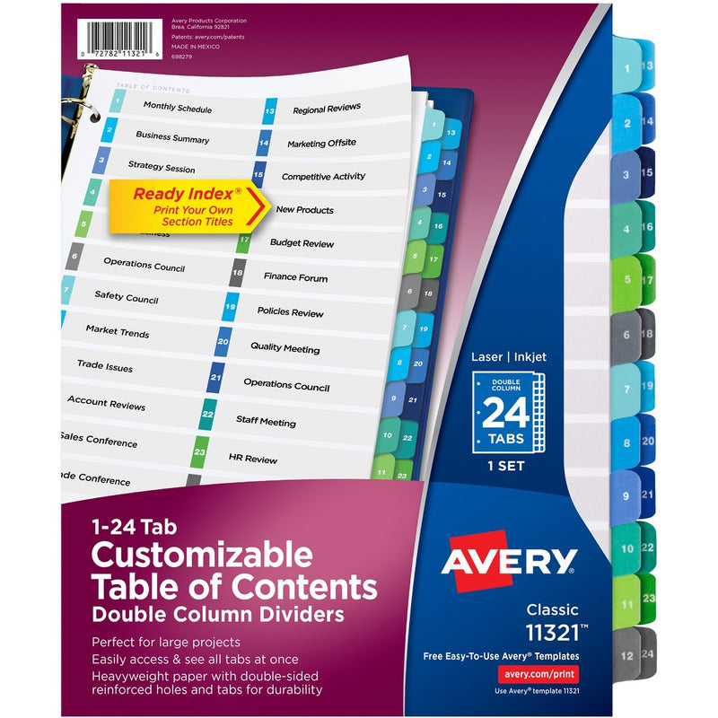 Avery&reg; Double Column 24 Tab Dividers, Customizable TOC, 1 Set (11321)