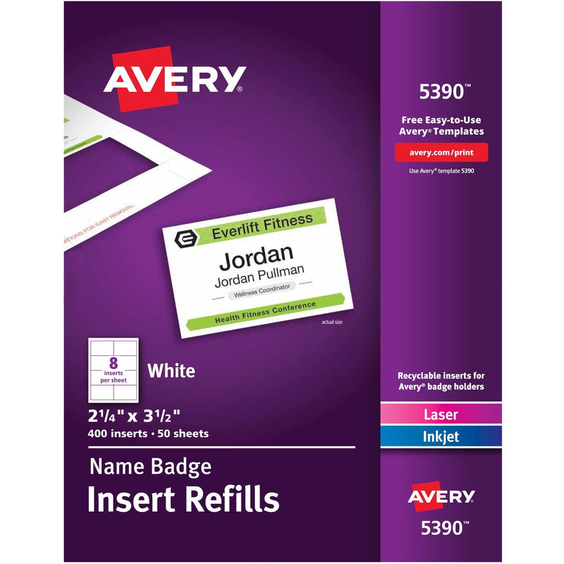 Avery&reg; Name Badge Insert Refills, 2-1/4" x 3-1/2" , 400 Inserts (5390) - The Supply Room
