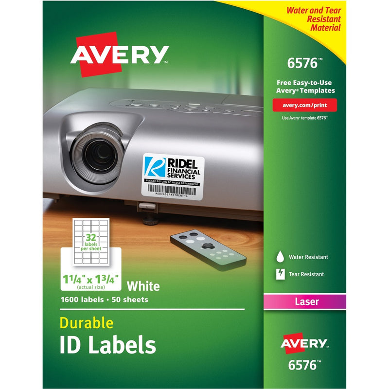 Avery&reg; Durable ID Labels, Permanent Adhesive, 1-1/4" x 1-3/4" , 1,600 Labels (6576) - The Supply Room