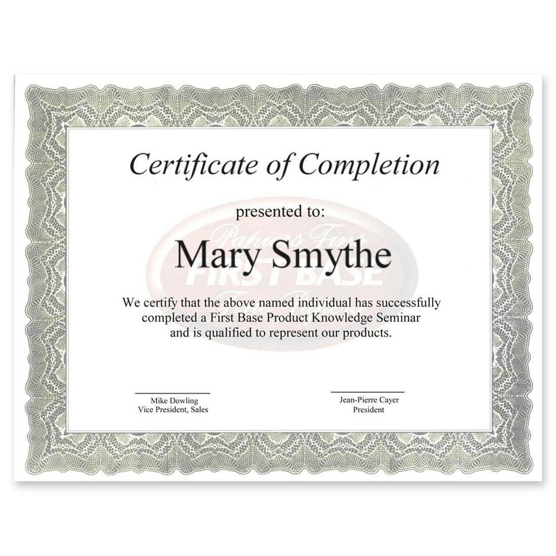 First Base Gloche Certificate - The Supply Room